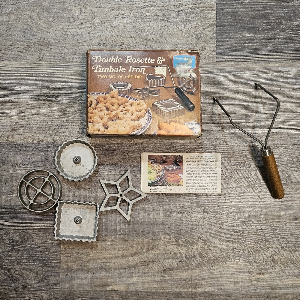 Nordic Ware Double Rosette Timbale Iron Set & Recipe Book VINTAGE